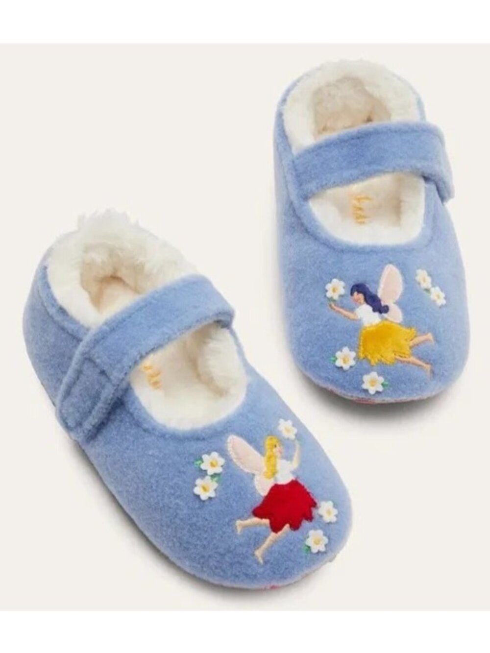 Mini Boden Girls Size 5 Blue Felt Fairy Design Faux Fur Lined Mary Jane Slippers